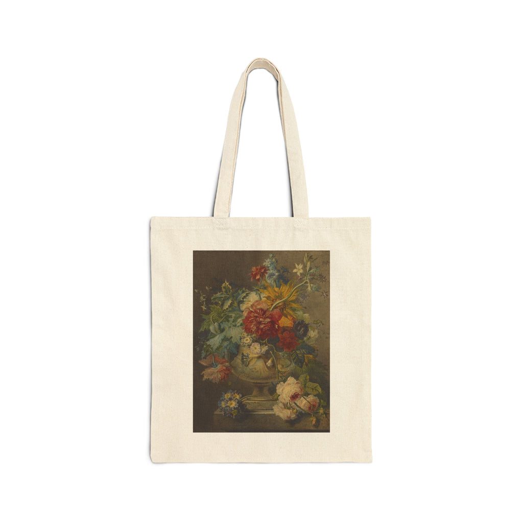 Canvas Tote Bag with Vintage Bouquet of Flowers in a Vase