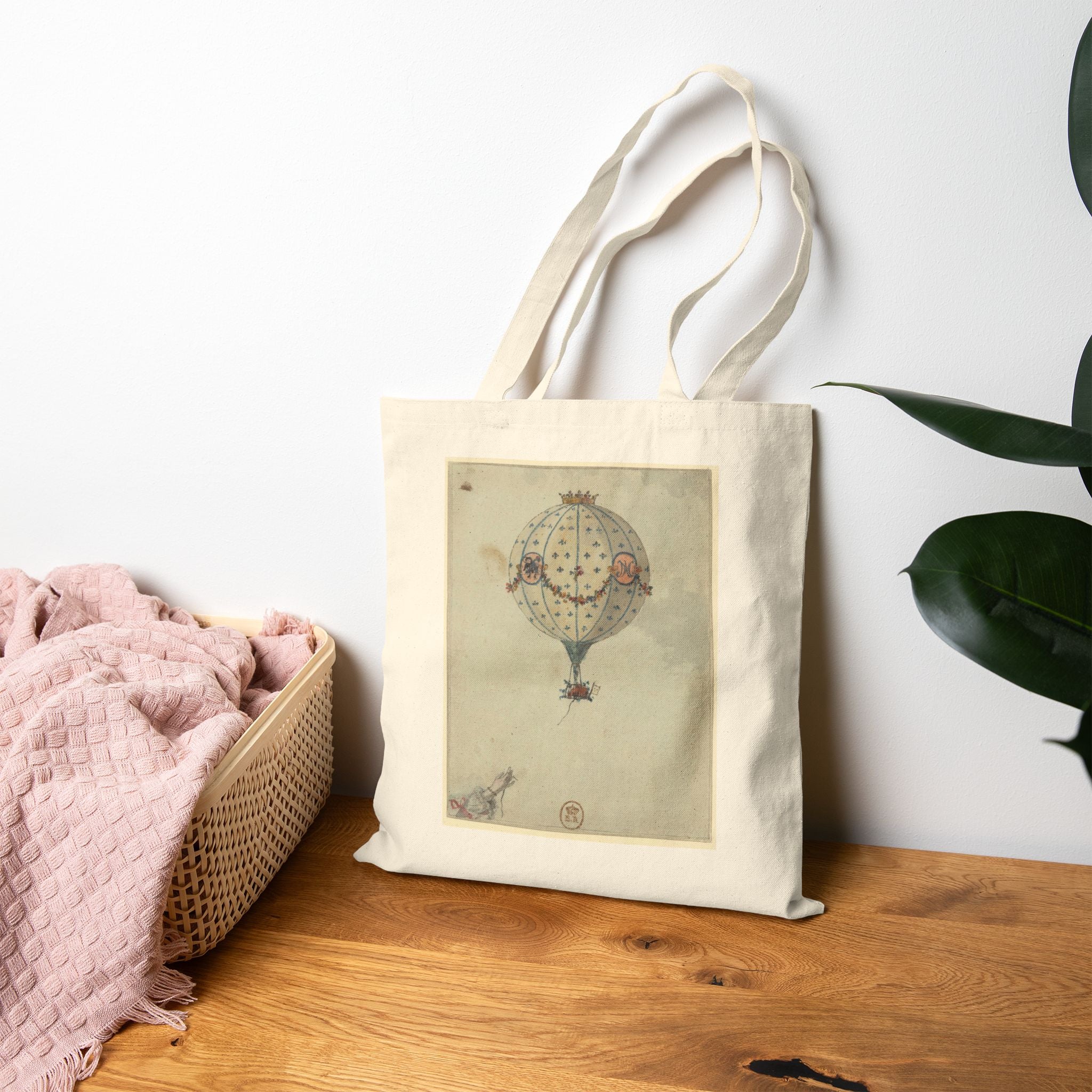 Hot Air Balloon Canvas Tote Bag Whimsical Victorian French Illustration