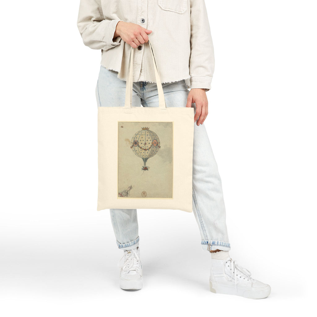 Hot Air Balloon Canvas Tote Bag Whimsical Victorian French Illustration