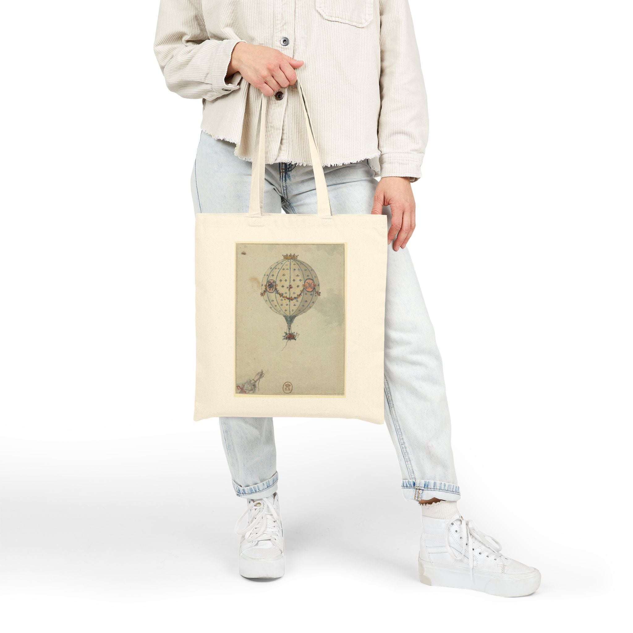 Hot Air Balloon Canvas Tote Bag Whimsical Victorian French Illustration