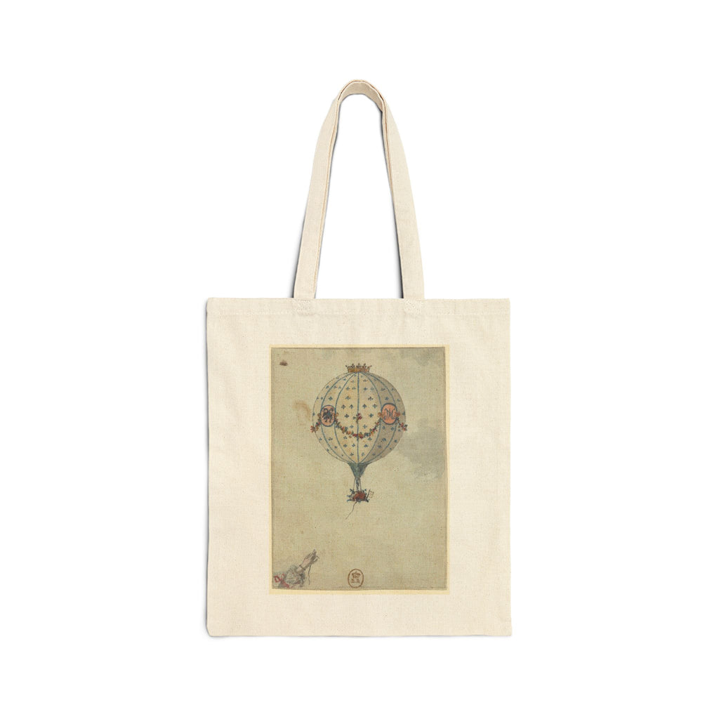 Hot Air Balloon Canvas Tote Bag Whimsical Victorian French Illustration