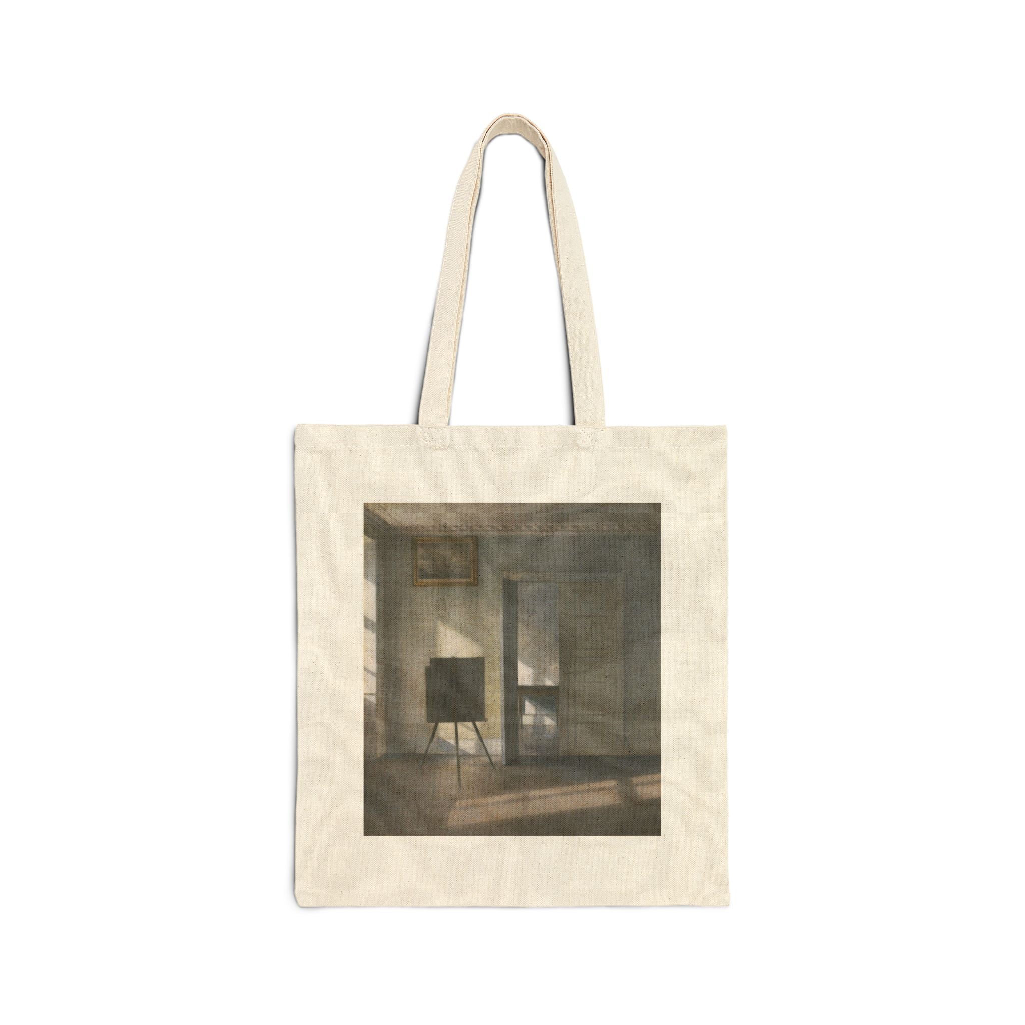 Canvas Tote Bag with a Painting of an Easel in a Studio